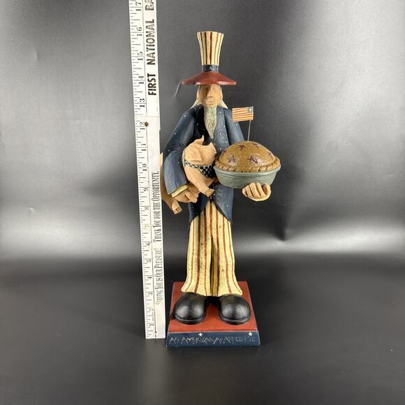 Williraye AS AMERICAN AS APPLE PIE 16" Figurine Uncle Sam w/Pig & Pie WW1325 - Picture 4 of 14